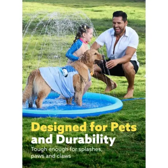 Joyfy 5ft Blue Splash Pad for Kids, Non-Slip Outdoor Water Splash Mat, Summer Fun Backyard Fountain Pool Water Games Mat image {1}