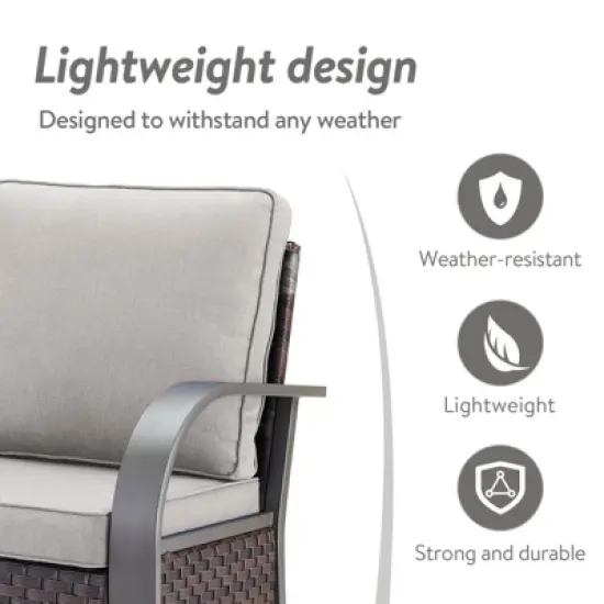 POCASSY 4 Piece Patio Furniture Set with Swivel Chairs and Ottomans, Metal Armrest Swivel Outdoor Chair Set Brown Wicker Swivel Patio Chairs for Porch image {8}