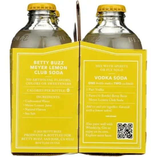 Betty Buzz - Meyer Lemon Club Soda 4 Pack - Case of 6/36 oz image {4}