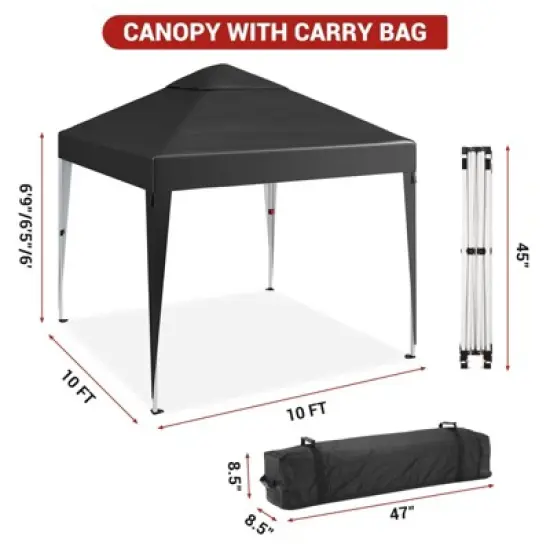 10 x 10 FT Pop Up Canopy Tent, Commercial Portable Canopy with Wheeled Carry Bag, Waterproof Party Tent for Patio, Garden image {3}