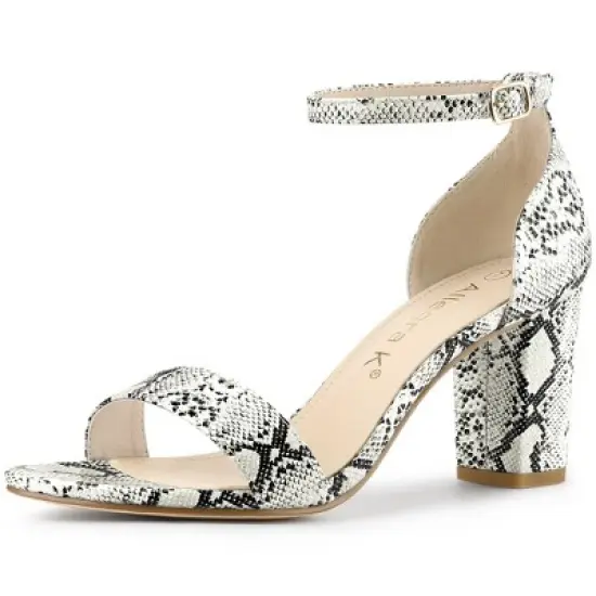 Allegra K Women's Snakeskin Chunky Heels Ankle Strap Sandals image {10}
