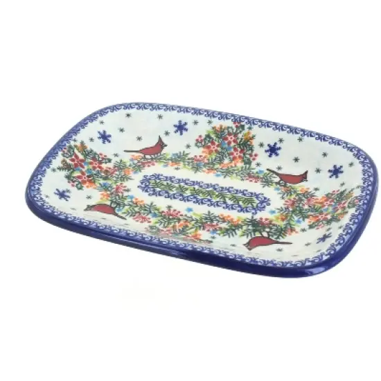 Blue Rose Polish Pottery 119 Vena Small Rectangular Serving Platter image {12}