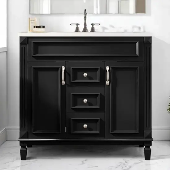 Mshliw 36 Inch Bathroom Vanity with Sink, Modern Freestanding Storage Cabinet with 2 Soft Closing Doors and 2 Drawers, Single Sink Bath Vanity(Blue) image {11}