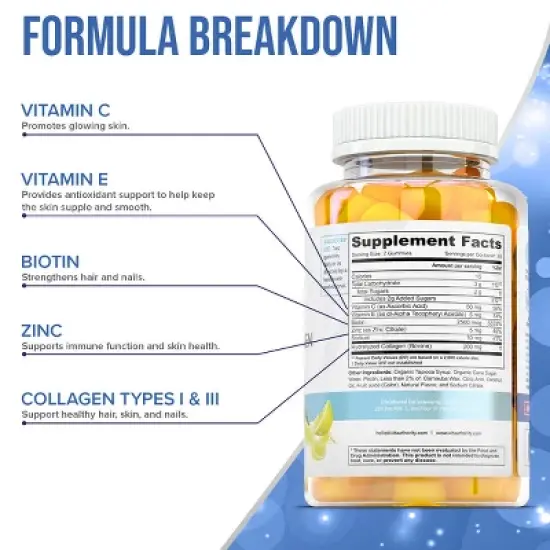 Super Collagen Gummies, Collagen Type I & III Supplement for Healthy Hair, Skin, & Nails, Lemon Flavor, Vitauthority , 60ct image {4}