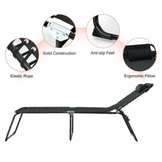 Tangkula Foldable Beach Chaise Lounge Chair W/ Pillow image {7}