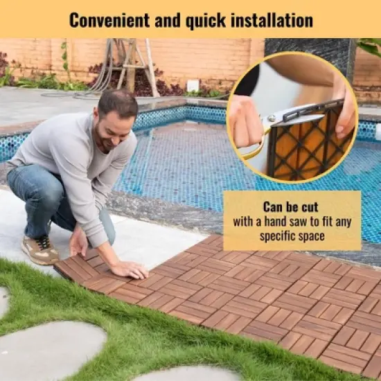 20 PCS Interlocking Deck Tiles Checker Pattern, 12" x 12" Square Light Gray Acacia Hardwood Outdoor Flooring image {5}