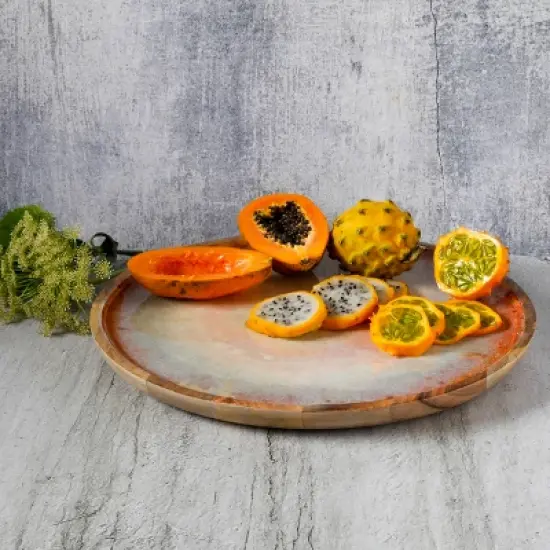 Cravings By Chrissy Teigen 15.9 Inch Round Enameled Mango Wood Platter in Blush image {1}