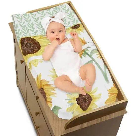 Sweet Jojo Designs Girl Changing Pad Cover Sunflower Yellow and Green image {2}