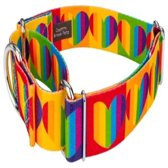 Country Brook Petz 1 1/2 Inch Rainbow Hearts Martingale Dog Collar image {1}
