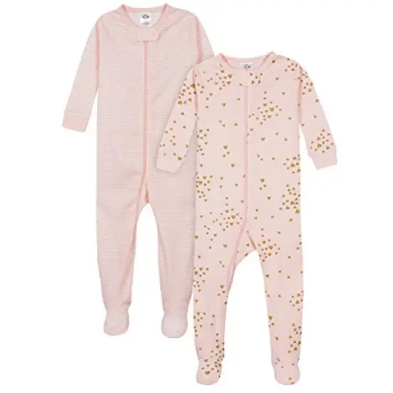 Gerber Baby & Toddler Girls Snug Fit Footed Cotton Pajamas, 2-Pack image {6}