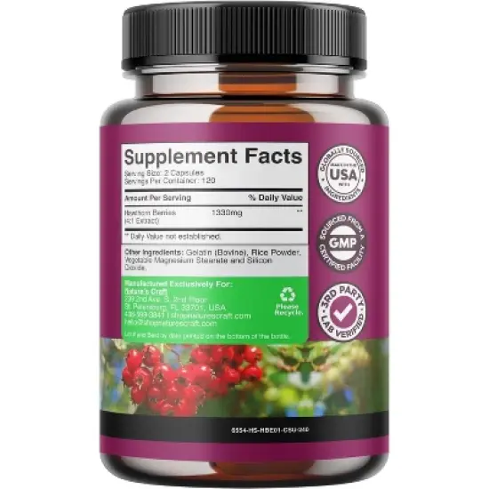 Extra Strength Hawthorn Berry Capsules, 4:1 Hawthorn Extract Digestion & Heart Health Supplement for Men & Women, Nature's Craft, 240ct image {1}
