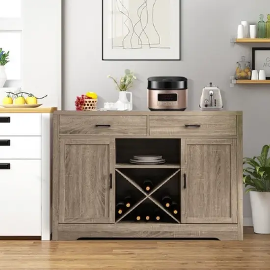 Costway Kitchen Storage Buffet Cabinet Farmhouse Wooden Sideboard w/2 Drawer & Wine Rack image {3}