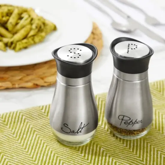 Juvale Stainless Steel Salt and Pepper Shakers Set with Glass Bottom, Perforated "S" and "P" Caps - Modern Kitchen Decor (4oz) image {5}