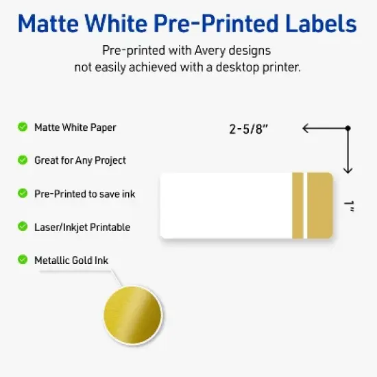 Avery Labels, 1" x 2-5/8", Matte White, Double-Dipped Gold Edge, 160ct image {1}