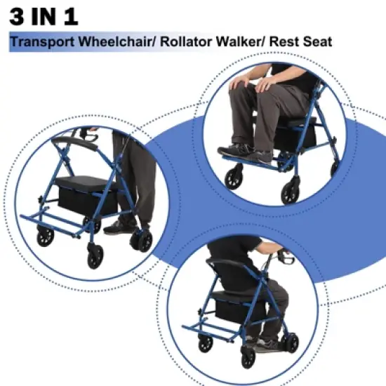 2 in 1 Rollator Walker & Transport Chair for Seniors with Seat, Transport Wheelchair All Terrain, Medical Walker for Adults with Backrest, Footrest image {2}