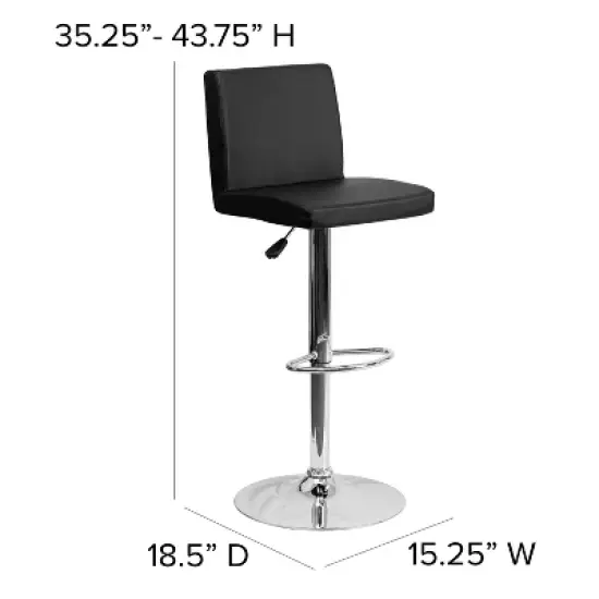Flash Furniture Contemporary Vinyl Adjustable Height Barstool with Panel Back and Chrome Base image {6}