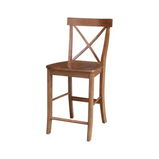 3pc 36"x36" Solid Wood Counter Height Dining Table Set with 2 X-Back Stools Distressed Oak - International Concepts image {4}