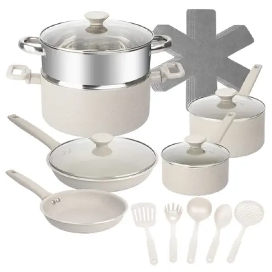Granitestone Desert Collection Beige 20 Piece Nonstick Cookware Set with Utensils image {6}