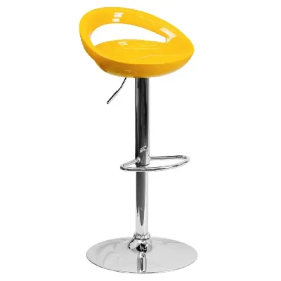Flash Furniture Contemporary Plastic Adjustable Height Barstool with Rounded Cutout Back and Chrome Base image {13}