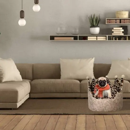 Precious Tails Leopard Princess Cat and Dog Crown Bed - Taupe image {4}