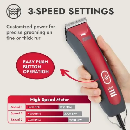 KONG 3-Speed 10' Cord with LED Spotlight, Blade and Combs Dog Hair Clipper Kit - 11pc image {2}