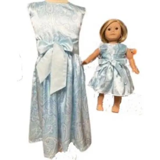 Doll Clothes Superstore Size 4 Matching Girl And Doll Blue Paisley Satin Dresses image {1}