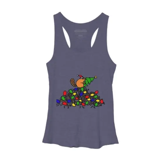 Women's Design By Humans Cool Christmas Beaver dding Lights to Dam By SmileToday Racerback Tank Top image {4}