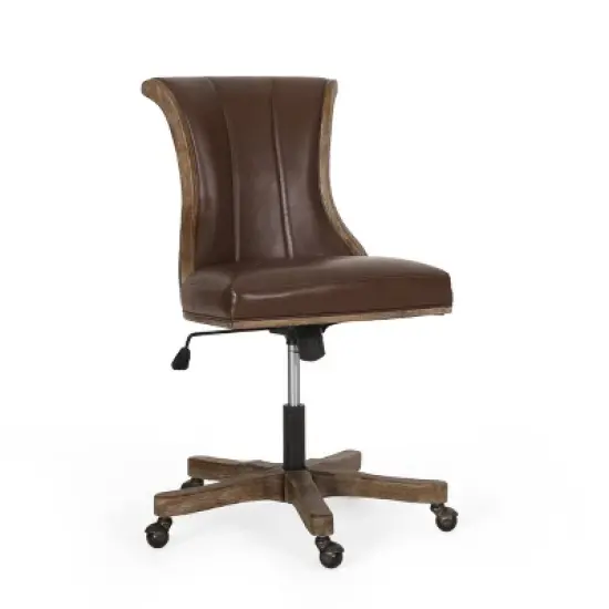 Coulee Contemporary Upholstered Roll Back Swivel Office Chair Dark Brown/Natural - Christopher Knight Home image {2}