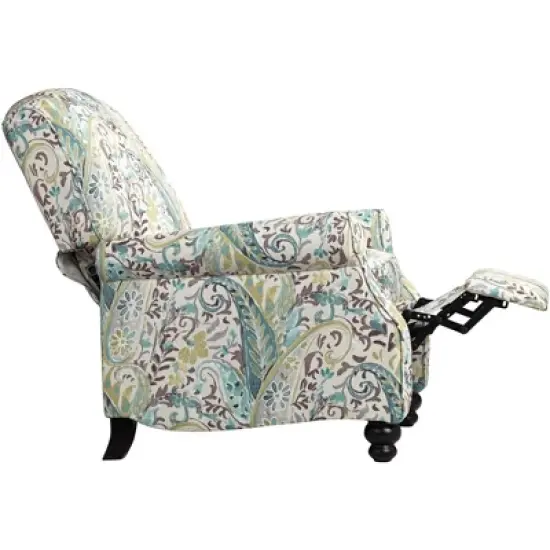 Elm Lane Ethel Skye Blue Paisley Patterned Recliner Chair Modern Armchair Comfortable Push Manual Reclining Footrest for Bedroom Living Room Reading image {6}