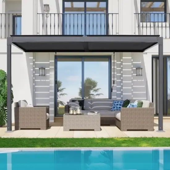 Aoodor Outdoor Louvered Pergola Adjustable Louvered Sloping Roof Wall-Mounted Pergola image {1}