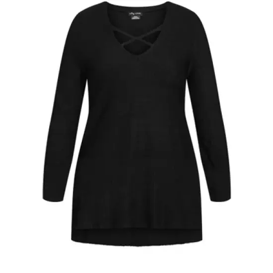 Women's Plus Size Longline Cross Sweater - black | CITY CHIC image {4}