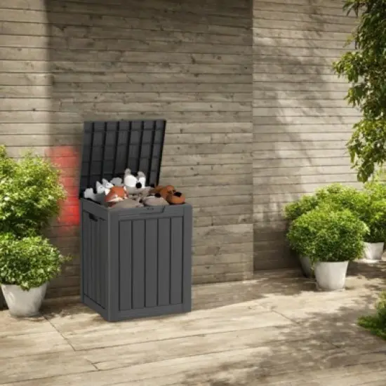 DSVIMOY Deck Boxes, 4-Piece 28 Gal Outdoor Storage Deck Box, Small Patio Storage Bin for Garden Tools, Black, 18.11"*16.93"*23.03" image {3}