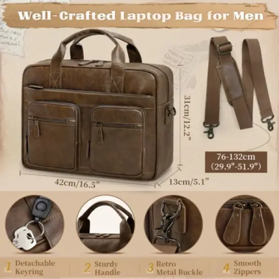 Vintage Messenger Bag  Vegan Leather Computer Laptop Bag Waterproof Briefcases image {3}