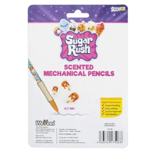 Sugar Rush 10ct 2 Scented Mechanical Pencils Glitter Gifting: 0.7mm Erasable Kids Smelly Stationery image {4}