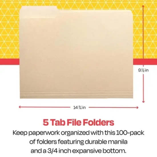 School Smart Manila File Folders, Legal Size, 1/5 Cut Tabs, Pack of 100 image {5}
