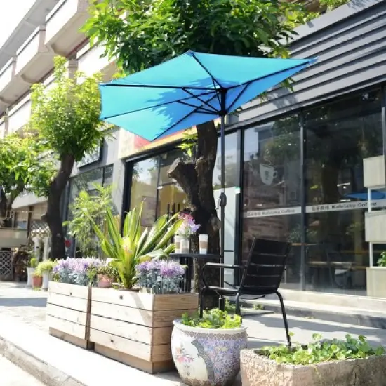 Half Round Patio Umbrella with Easy Crank &ndash; Compact 9ft Semicircle Outdoor Shade Canopy for Balcony, Porch, or Deck by Nature Spring (Blue) image {5}