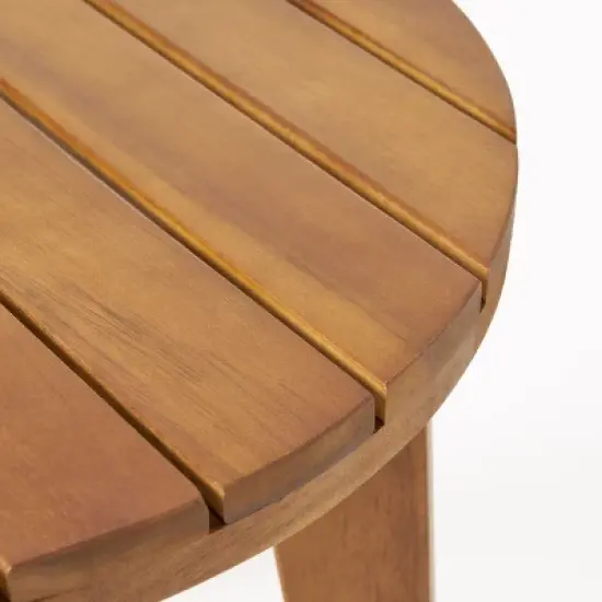 GDFStudio Parker Outdoor Acacia Wood Slat Top Circular Side Table, Teak image {6}