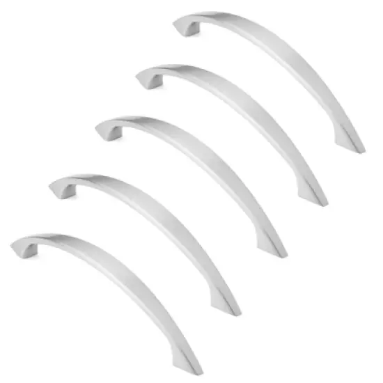 Cauldham Solid Kitchen Cabinet Arch Pulls Handles (5" Hole Centers) - Curved Drawer/Door Hardware - Style M243 - Satin Nickel image {2}