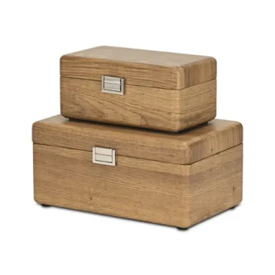 HomeRoots Set Of Two Brown Solid Wood Jewelry Boxes image {2}