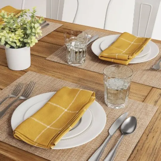 Textilene Woven Metallic Placemat Gold - Threshold&trade;: Rectangle Vinyl Table Decor, Traditional Stripe Design, 19"x14" image {1}