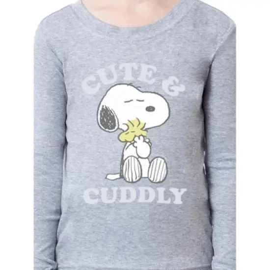 Peanuts Girls' Child Unisex Snoopy Woodstock Cute & Cuddly Sleep Pajama Set Grey image {2}