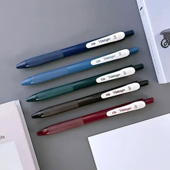 Wrapables Multi-Color Retractable Gel Pen Set (5 pack), 0.5mm Fine Point, for Writing, Journaling, Drawing, Home and Office, Classic image {9}