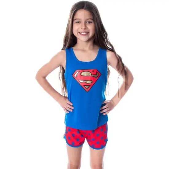 Dc Comics Girls' Superman Classic Logo Racerback Tank Shorts Pajama Set Superman Logo image {5}