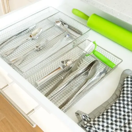 Better Houseware Chrome Cutlery Tray, Large in Silver image {2}