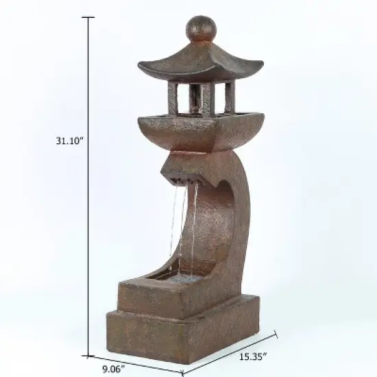 LuxenHome Resin Japanese Pagoda Fountain with LED Light image {7}