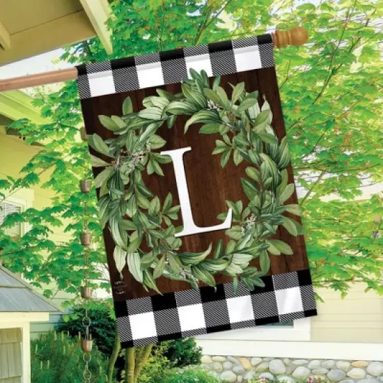 Wreath Monogram L Double-Sided House Flag Everyday 28" x 40" Briarwood Lane image {2}
