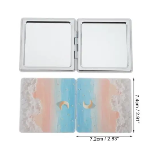 Unique Bargains Square Hand-drawn Makeup Mirror Blue Pink 1 Pc image {1}