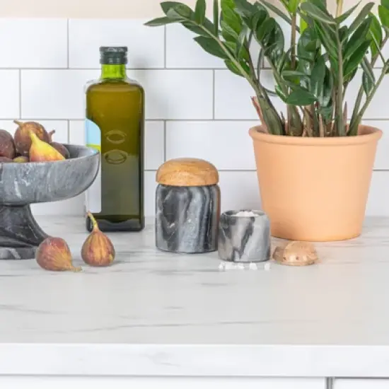 Storied Home Modern Marble Canister with Wood Lid image {1}