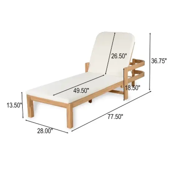 Christopher Knight Home Paolo Outdoor Adjustable Acacia Wood Chaise Lounge with Cushion (Set of 2) image {2}