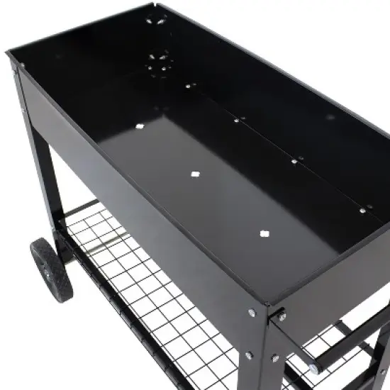 Sunnydaze Outdoor Galvanized Steel Raised Mobile Elevated Planter Cart with Handlebar and Wheels - 43" image {2}